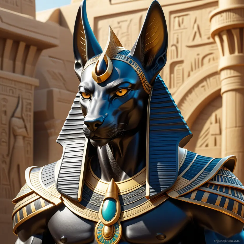 close up fierce looking egyptian god Anubis, 4k, Highly Detailed, Hyper Detailed, Powerful, Artstation, Vintage Illustration, Digital Painting, Sharp Focus, Smooth, Concept Art by Stanley Artgerm Lau, Alphonse Mucha, Greg Rutkowski