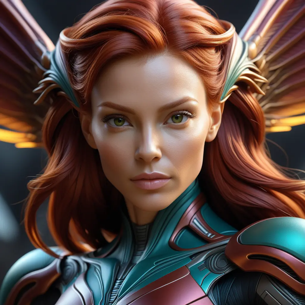 Alluring matte portrait of a beautiful red haired winged Sarah Kerrigan alien, 8k, Highly Detailed, Intricate, Half Body, Realistic, Sharp Focus, Volumetric Lighting, Fantasy, Elegant by Stanley Artgerm Lau, WLOP, Stefan Kostic