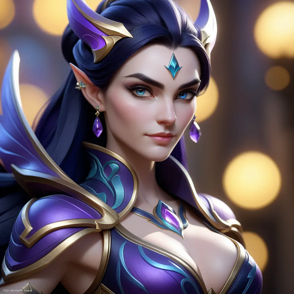 Close up of Morgana from league of legends with tattoos, 8k, Highly Detailed, Artstation, Bokeh effect, Sharp Focus, Volumetric Lighting, Concept Art by Stanley Artgerm Lau, Greg Rutkowski