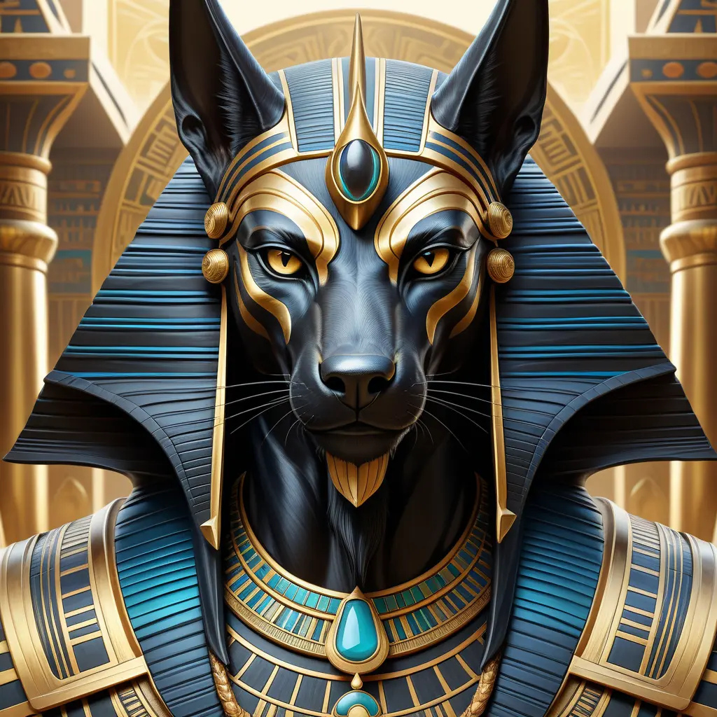 close up fierce looking egyptian god Anubis, 4k, Highly Detailed, Hyper Detailed, Powerful, Artstation, Vintage Illustration, Digital Painting, Sharp Focus, Smooth, Concept Art by Stanley Artgerm Lau, Alphonse Mucha, Greg Rutkowski