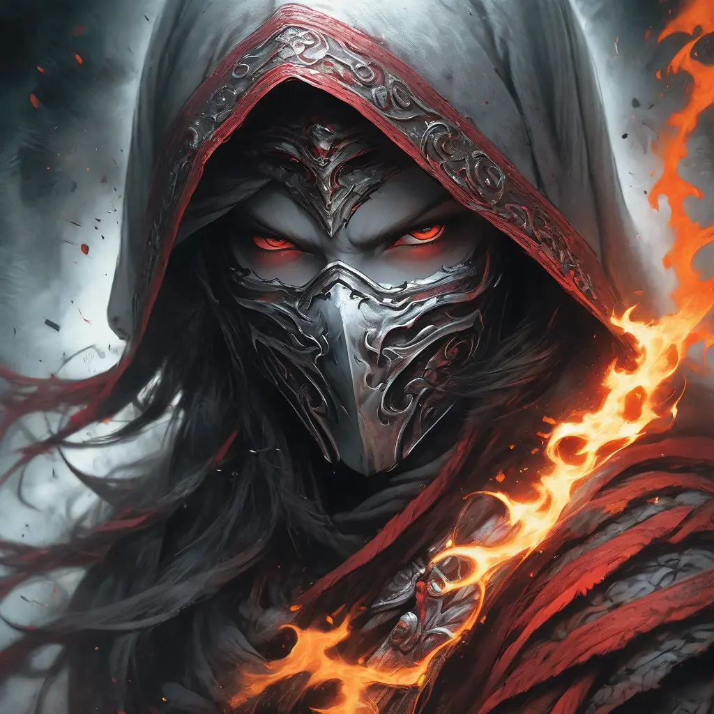 White Assassin emerging from a firey fog of battle, ink splash, Highly Detailed, Vibrant Colors, Ink Art, Fantasy, Dark by Stanley Artgerm Lau