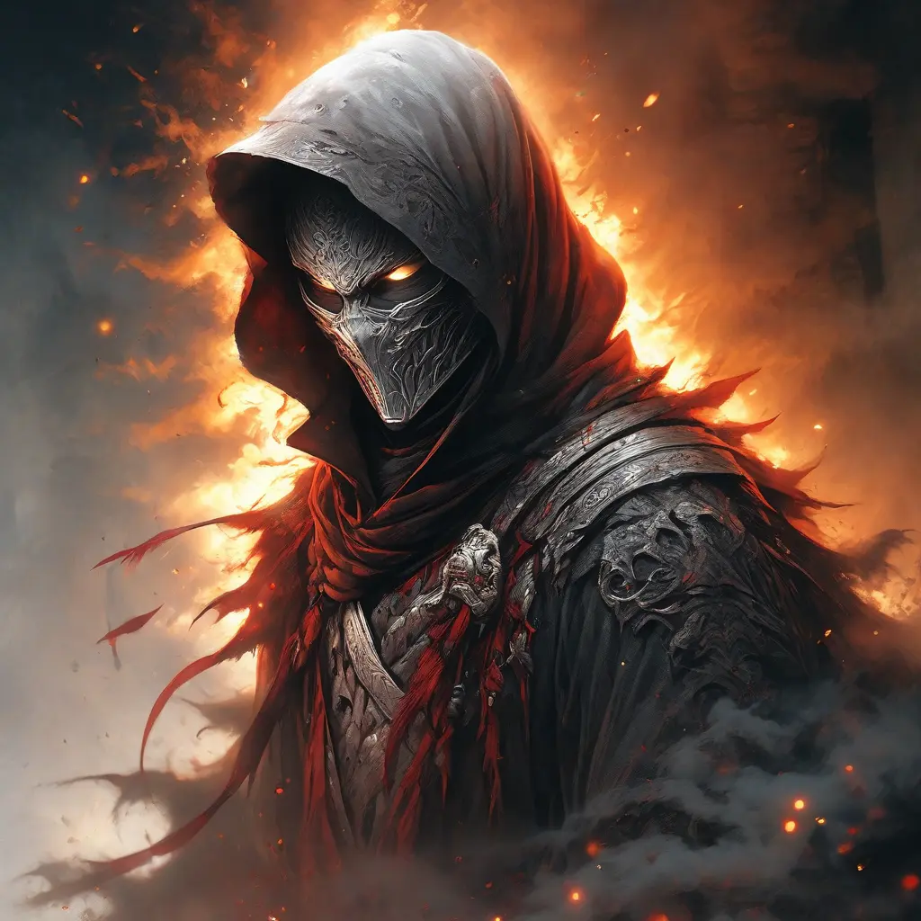 White Assassin emerging from a firey fog of battle, ink splash, Highly Detailed, Vibrant Colors, Ink Art, Fantasy, Dark by Stanley Artgerm Lau
