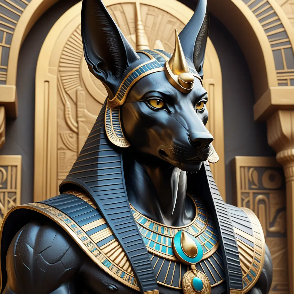 close up fierce looking egyptian god Anubis, 4k, Highly Detailed, Hyper Detailed, Powerful, Artstation, Vintage Illustration, Digital Painting, Sharp Focus, Smooth, Concept Art by Stanley Artgerm Lau, Alphonse Mucha, Greg Rutkowski