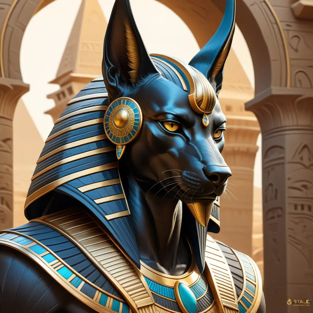 close up fierce looking egyptian god Anubis, 4k, Highly Detailed, Hyper Detailed, Powerful, Artstation, Vintage Illustration, Digital Painting, Sharp Focus, Smooth, Concept Art by Stanley Artgerm Lau, Alphonse Mucha, Greg Rutkowski
