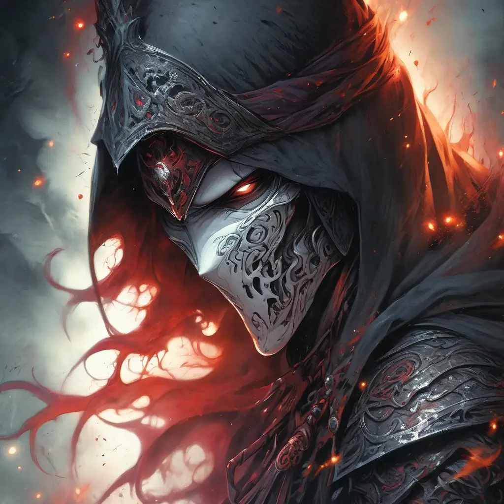 White Assassin emerging from a firey fog of battle, ink splash, Highly Detailed, Vibrant Colors, Ink Art, Fantasy, Dark by Stanley Artgerm Lau