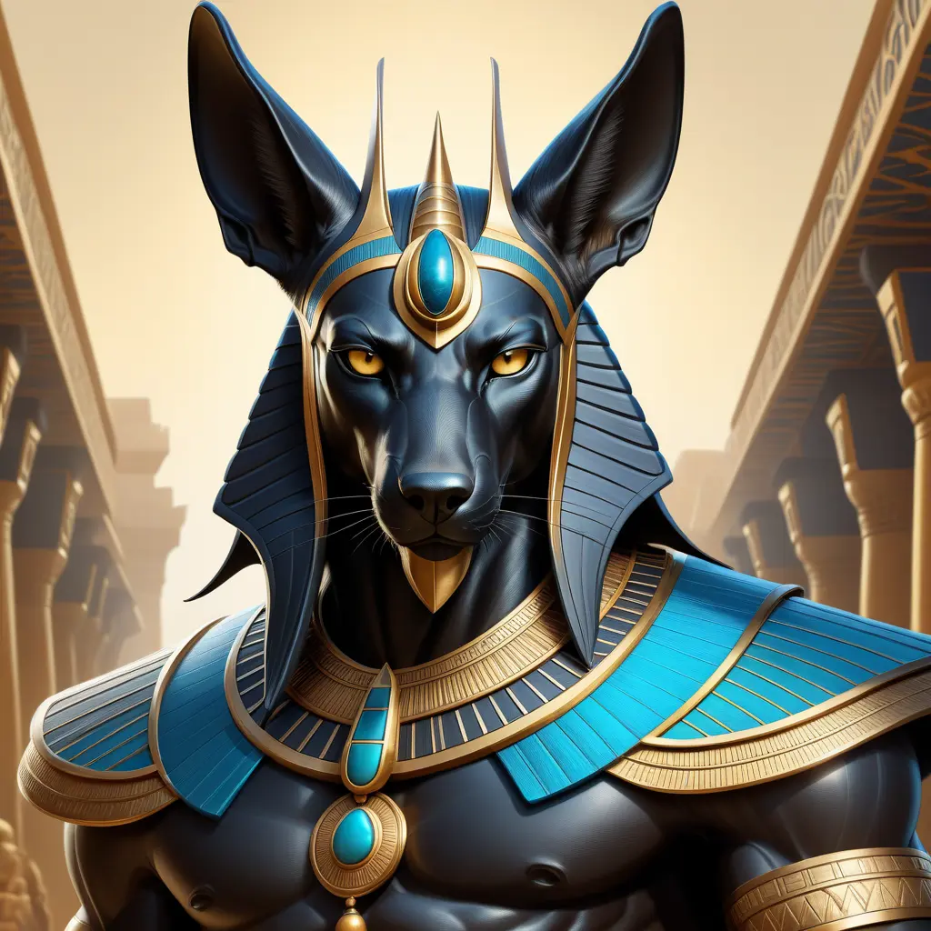 close up fierce looking egyptian god Anubis, 4k, Highly Detailed, Hyper Detailed, Powerful, Artstation, Vintage Illustration, Digital Painting, Sharp Focus, Smooth, Concept Art by Stanley Artgerm Lau, Alphonse Mucha, Greg Rutkowski