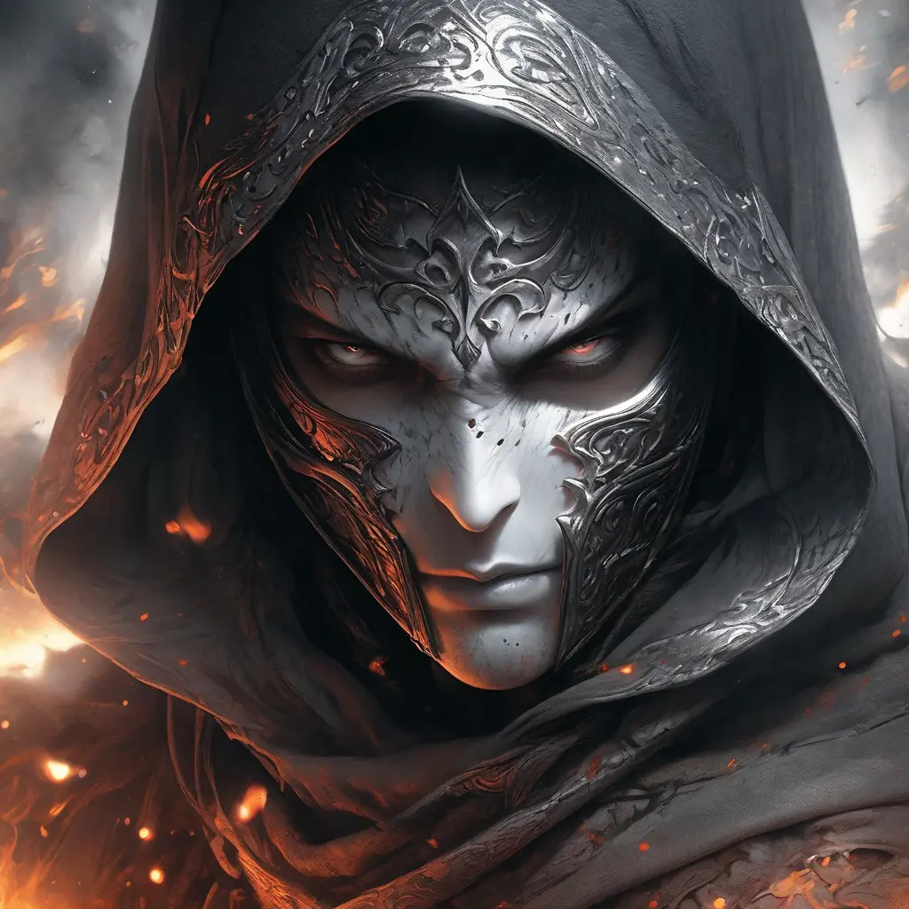 White Assassin emerging from a firey fog of battle, ink splash, Highly Detailed, Vibrant Colors, Ink Art, Fantasy, Dark by Stanley Artgerm Lau
