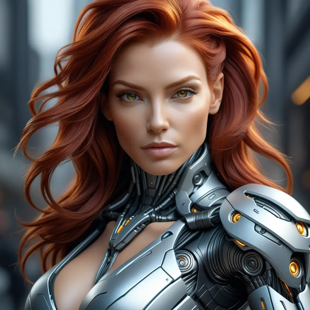 Alluring matte portrait of a beautiful red haired Sarah Kerrigan cyborg, 8k, Highly Detailed, Intricate, Half Body, Realistic, Sharp Focus, Volumetric Lighting, Fantasy, Elegant by Stanley Artgerm Lau, WLOP, Stefan Kostic