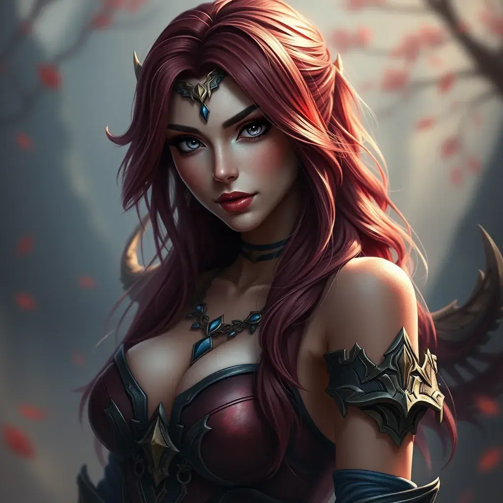 Alluring matte portrait of a beautiful Katarina from League of Legends in the style of Stefan Kostic, 8k, High Definition, Highly Detailed, Intricate, Half Body, Realistic, Sharp Focus, Fantasy, Elegant