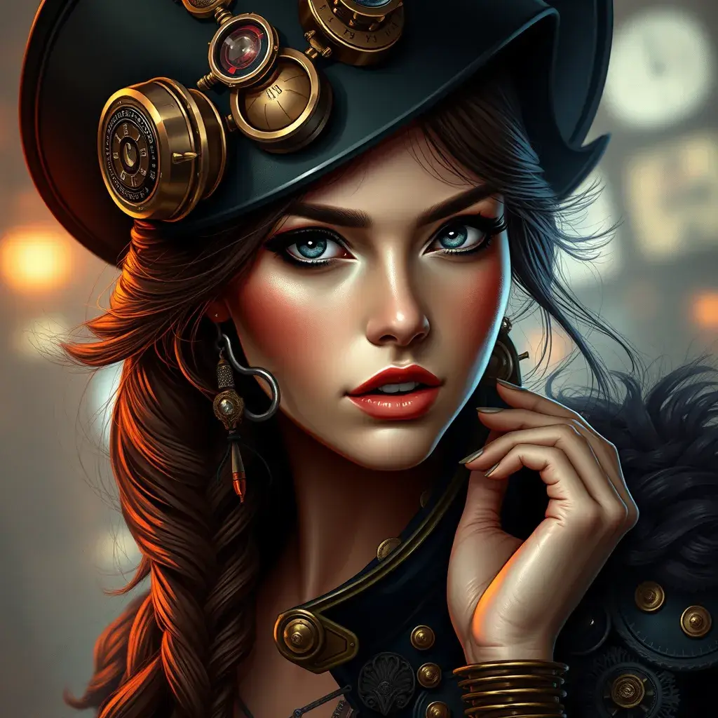 Steampunk portrait of Irina Shayk, Highly Detailed, Intricate, Artstation, Beautiful, Digital Painting, Sharp Focus, Concept Art, Elegant