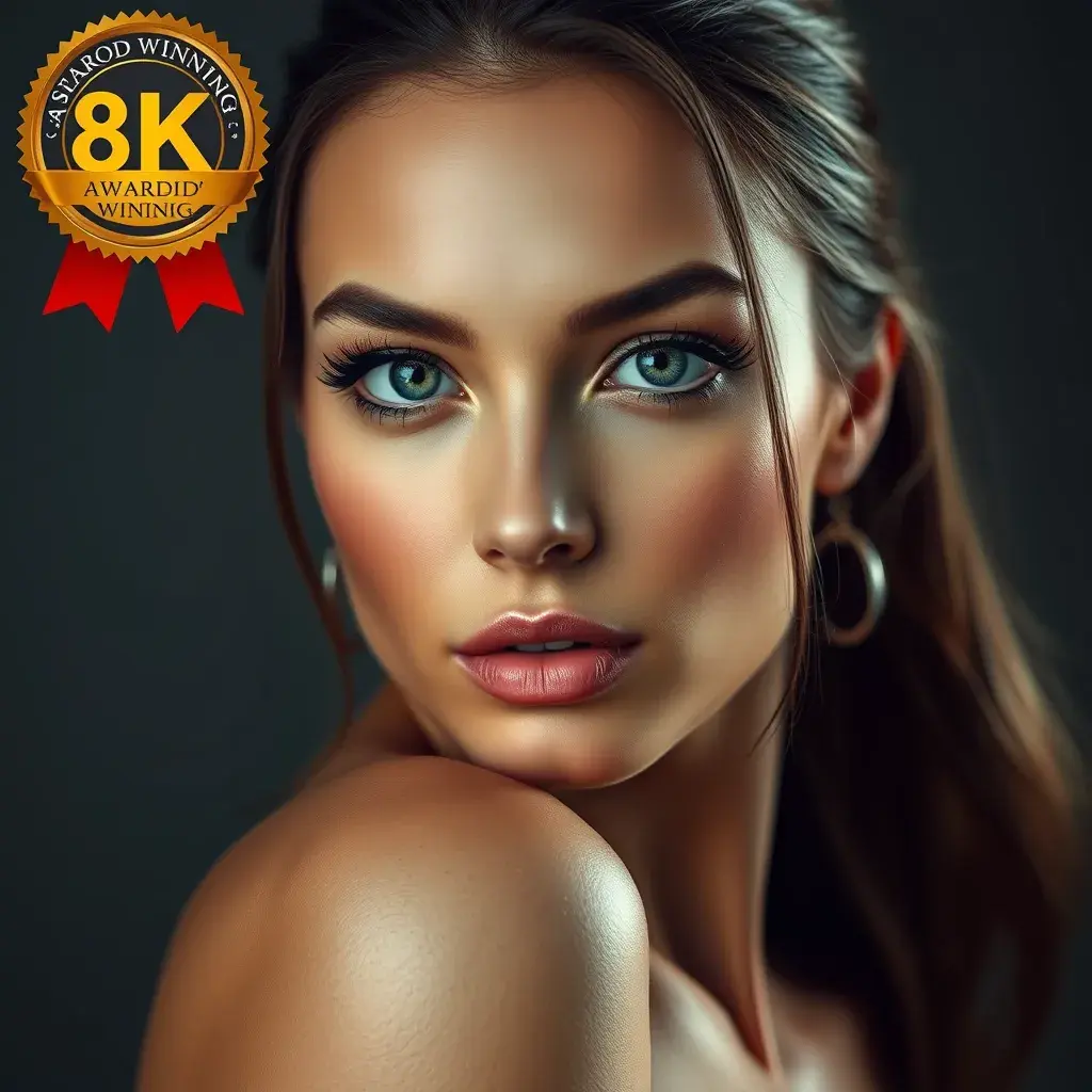 Alluring half body portrait of a stunningly beautiful model with a perfect face, 8k, Award-Winning, Half Body, Photo Realistic, Glamour Shot