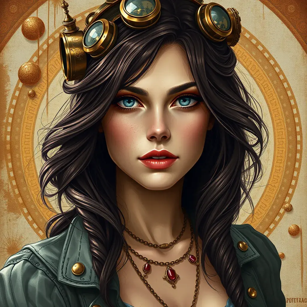 Steampunk portrait of Alexandra Daddario, Highly Detailed, Intricate, Artstation, Beautiful, Digital Painting, Sharp Focus, Concept Art, Elegant