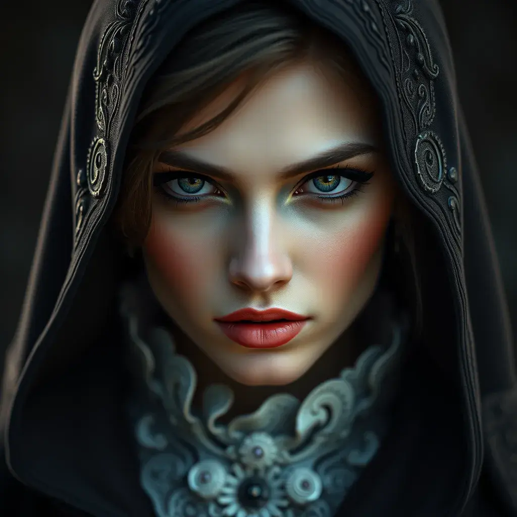 Alluring highly detailed matte portrait of a beautiful caped vampire in the style of Stefan Kostic, 8k, High Definition, Highly Detailed, Intricate, Half Body, Realistic, Sharp Focus, Fantasy, Elegant