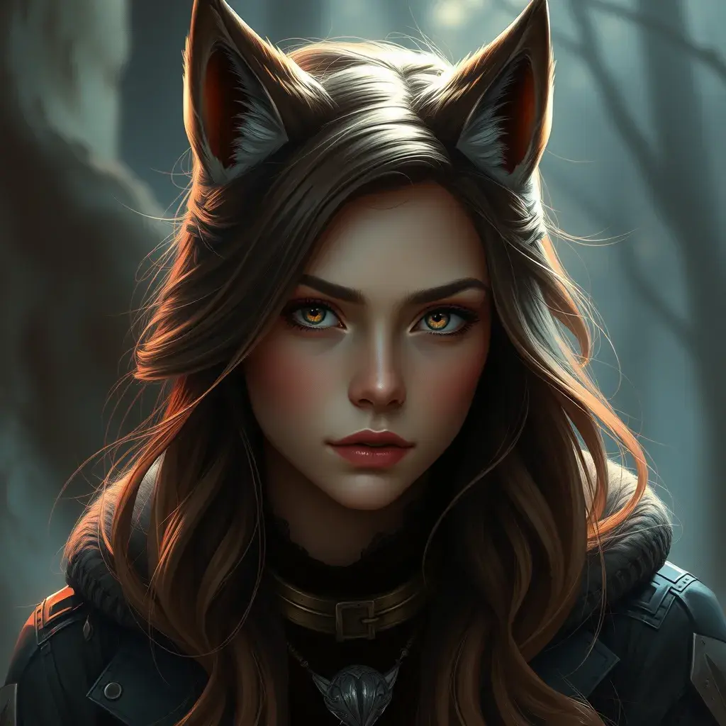 Beautiful girl in werewolf academy, Stunning, Digital Painting, Cinematic Lighting, Sharp Focus, Fantasy, Hyper Realistic