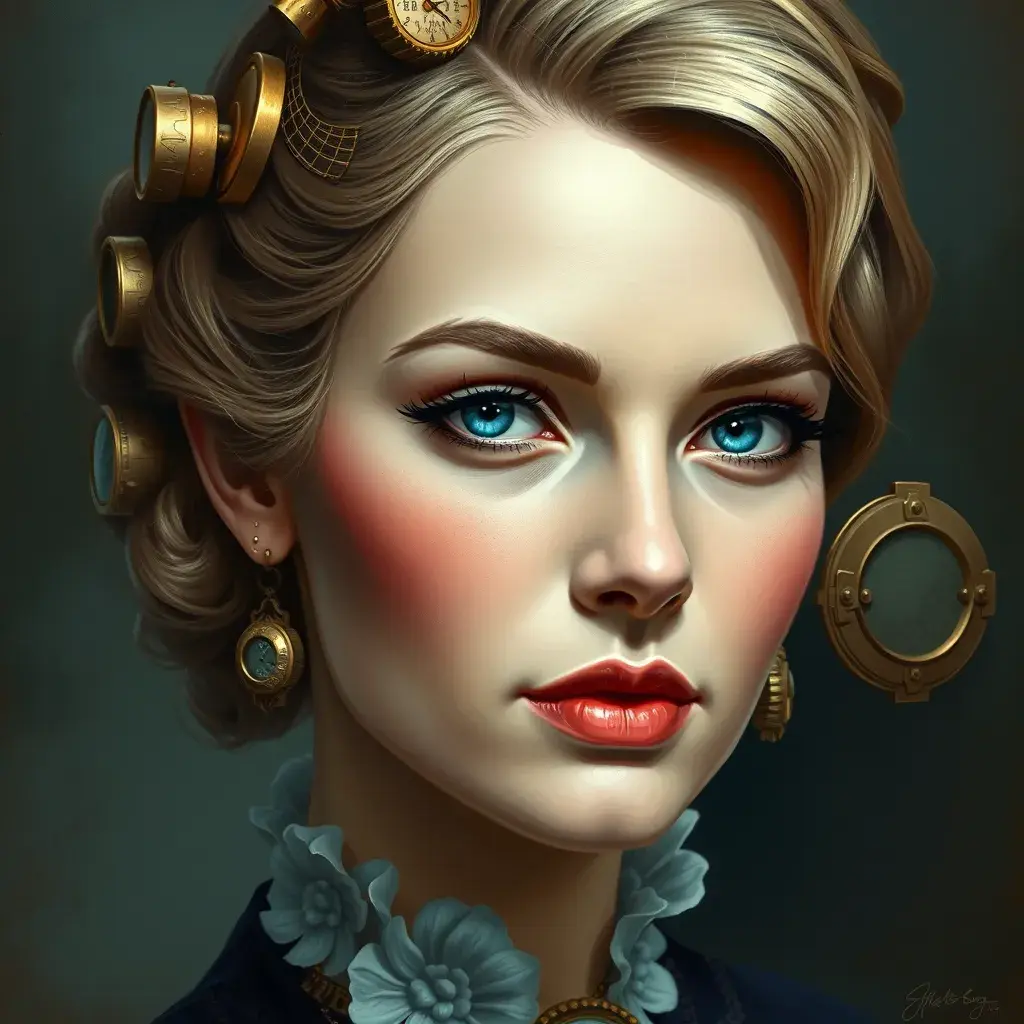 Steampunk portrait of Grace Kelly, Highly Detailed, Intricate, Artstation, Beautiful, Digital Painting, Sharp Focus, Concept Art, Elegant