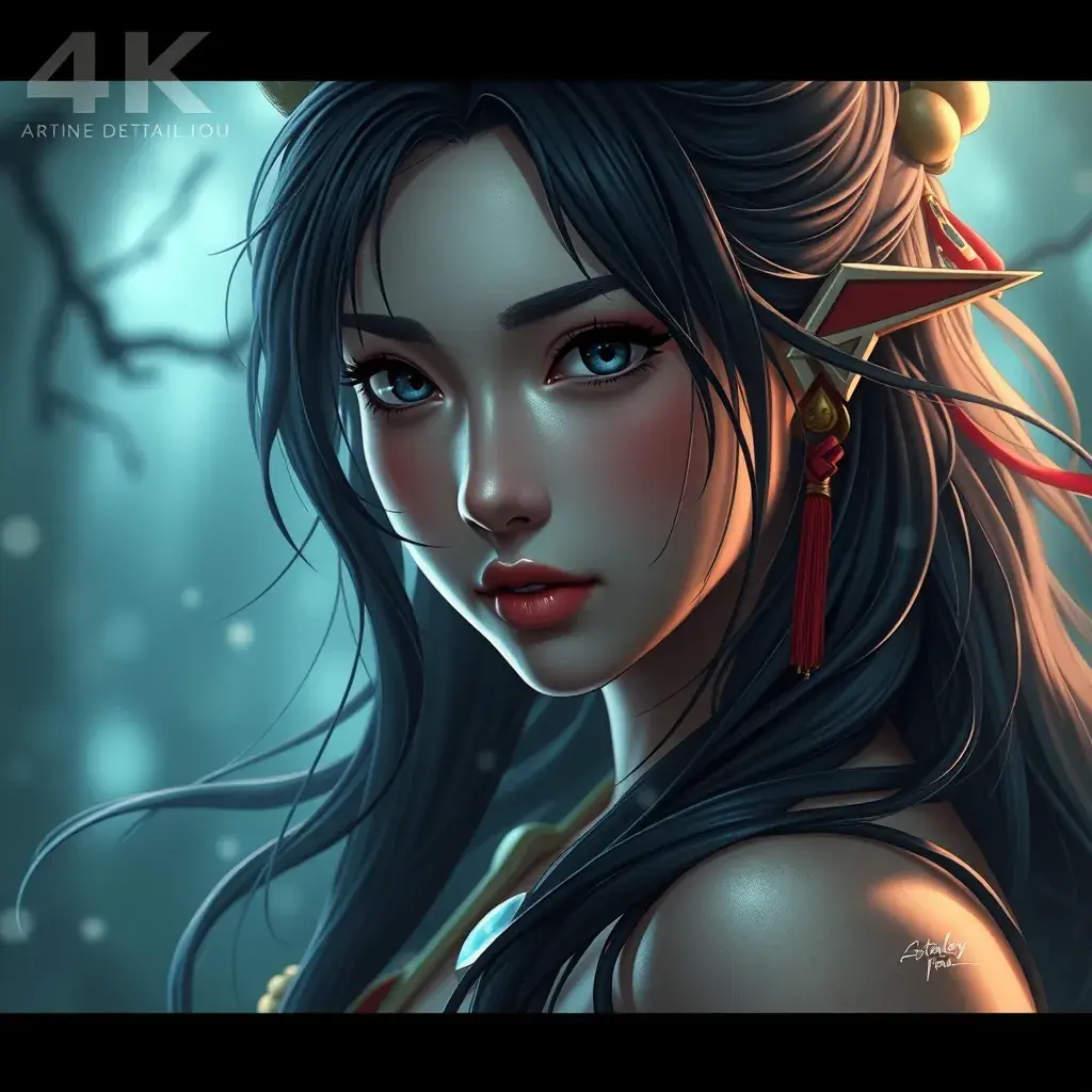 Alluring matte portrait of a beautiful princess mononoke, 4k, 4k resolution, 8k, Hyper Detailed, Anime by Stanley Artgerm Lau