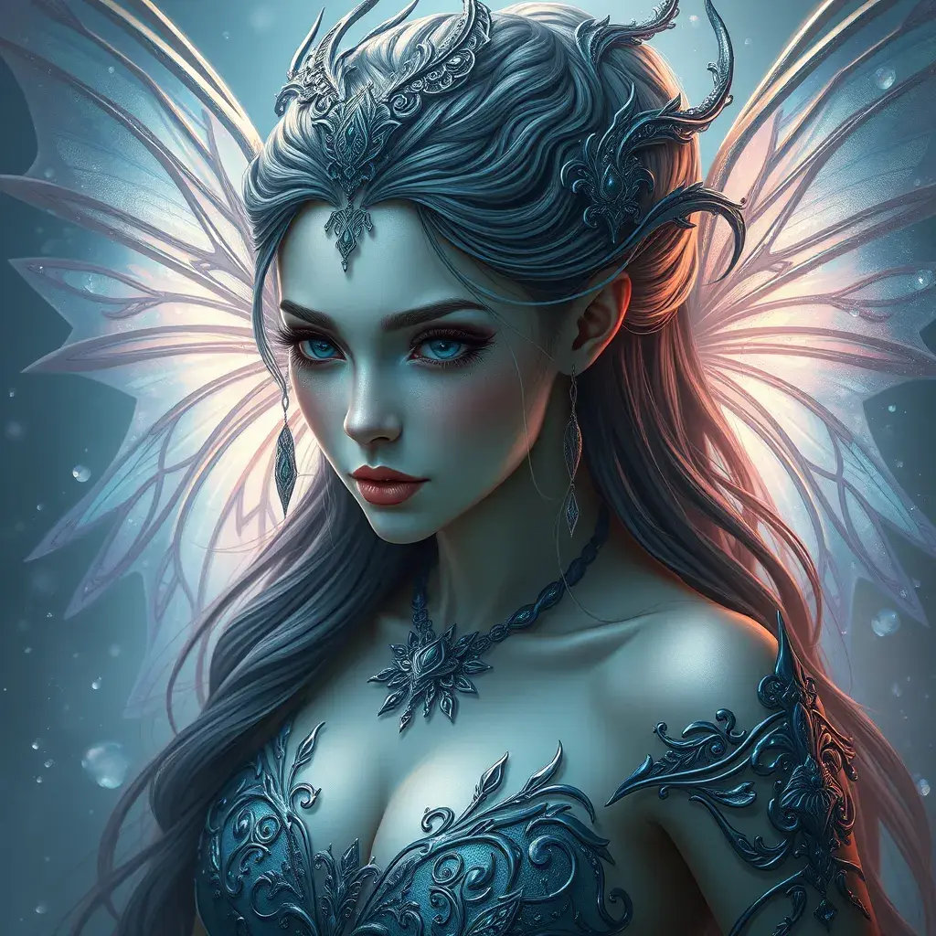 Portrait of a beautiful female water fairy, Highly Detailed, Intricate, Gothic and Fantasy, Epic, Digital Painting, Realistic, Smooth, Volumetric Lighting, Concept Art, Elegant