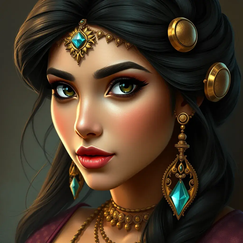 Steampunk portrait of Princess Jasmine, Highly Detailed, Intricate, Artstation, Beautiful, Digital Painting, Sharp Focus, Concept Art, Elegant