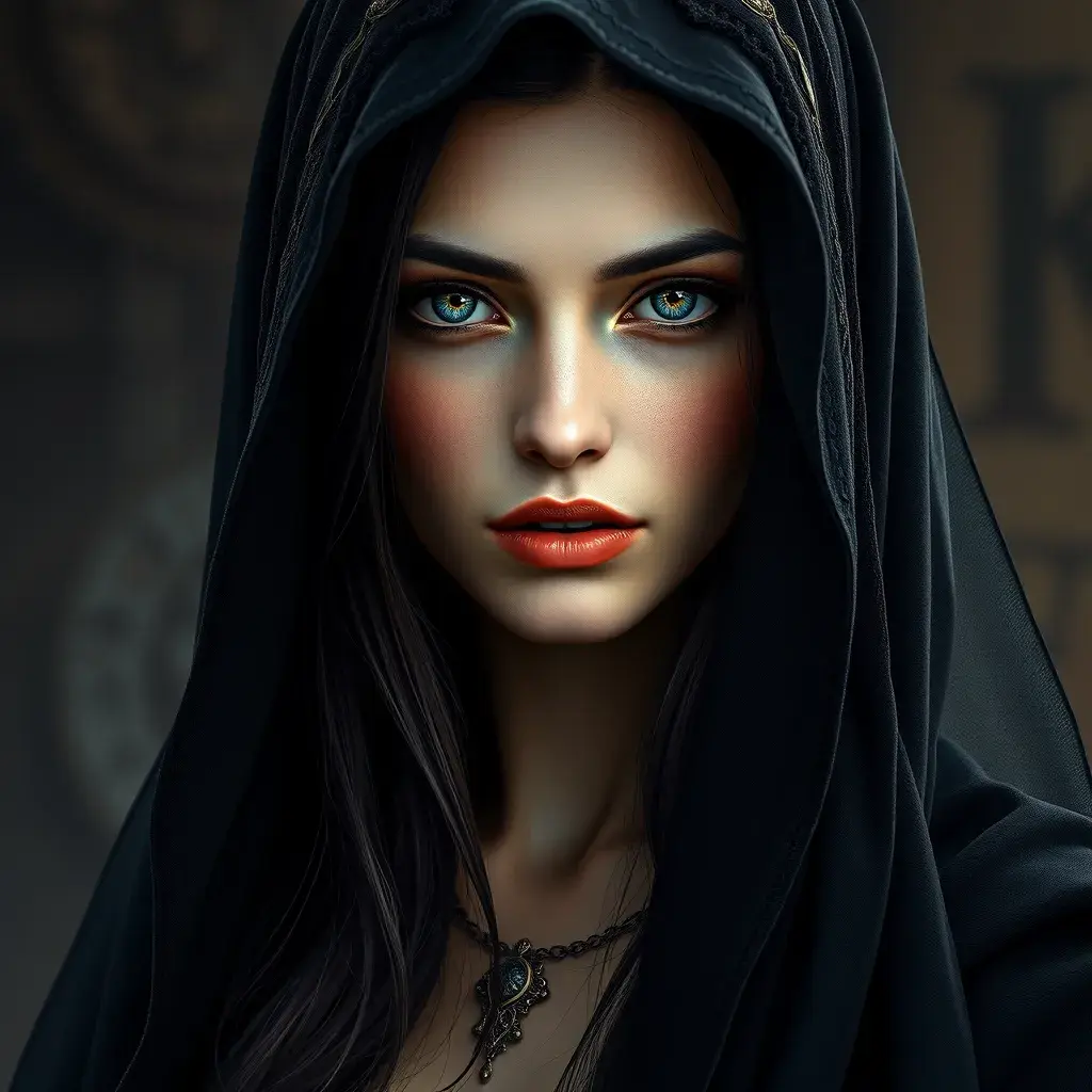 Alluring matte portrait of a beautiful veiled Yennefer wearing a black veil with long straight hair, 8k, Highly Detailed, Intricate, Half Body, Realistic, Sharp Focus, Volumetric Lighting, Fantasy, Elegant by Stanley Artgerm Lau, Alphonse Mucha, WLOP