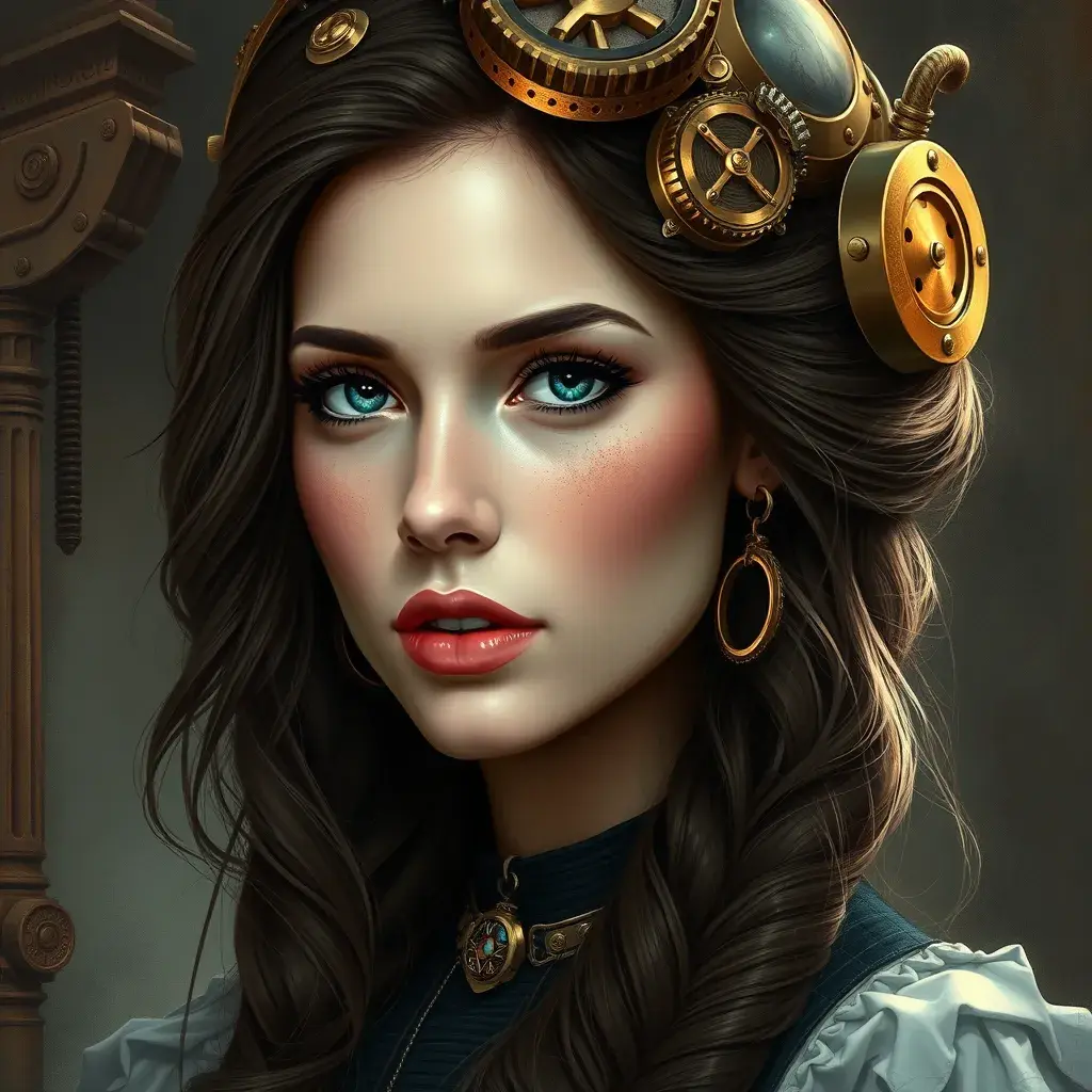 Steampunk portrait of Lana Del Rey, Highly Detailed, Intricate, Artstation, Beautiful, Digital Painting, Sharp Focus, Concept Art, Elegant