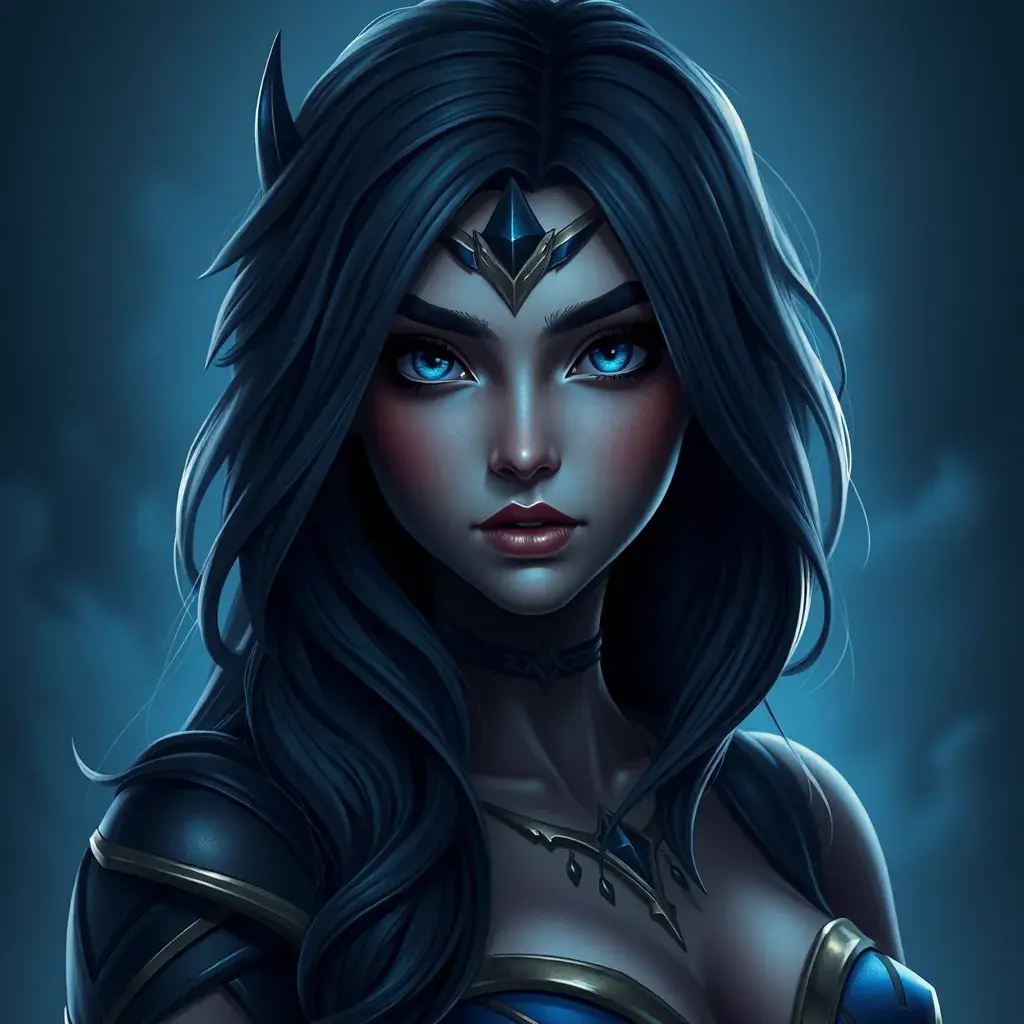 Matte portrait of the beautiful Samira from League of Legends in dark blue, Highly Detailed, Intricate, Realistic, Volumetric Lighting, Elegant