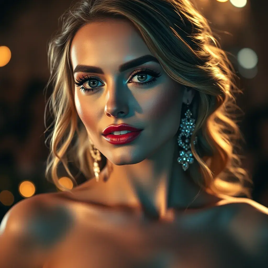 Close up of a stunningly beautiful woman in a well lit gala, Half Body, Photo Realistic