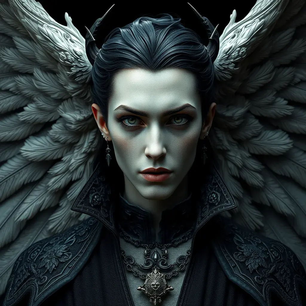 A beautiful winged romanian vampire with a perfect face, 8k, Hyper Detailed, Intricate Details, Masterpiece, Contemporary, Full Body, Trending on Artstation, Gothic, Deviantart, Concept Art by Stefan Kostic