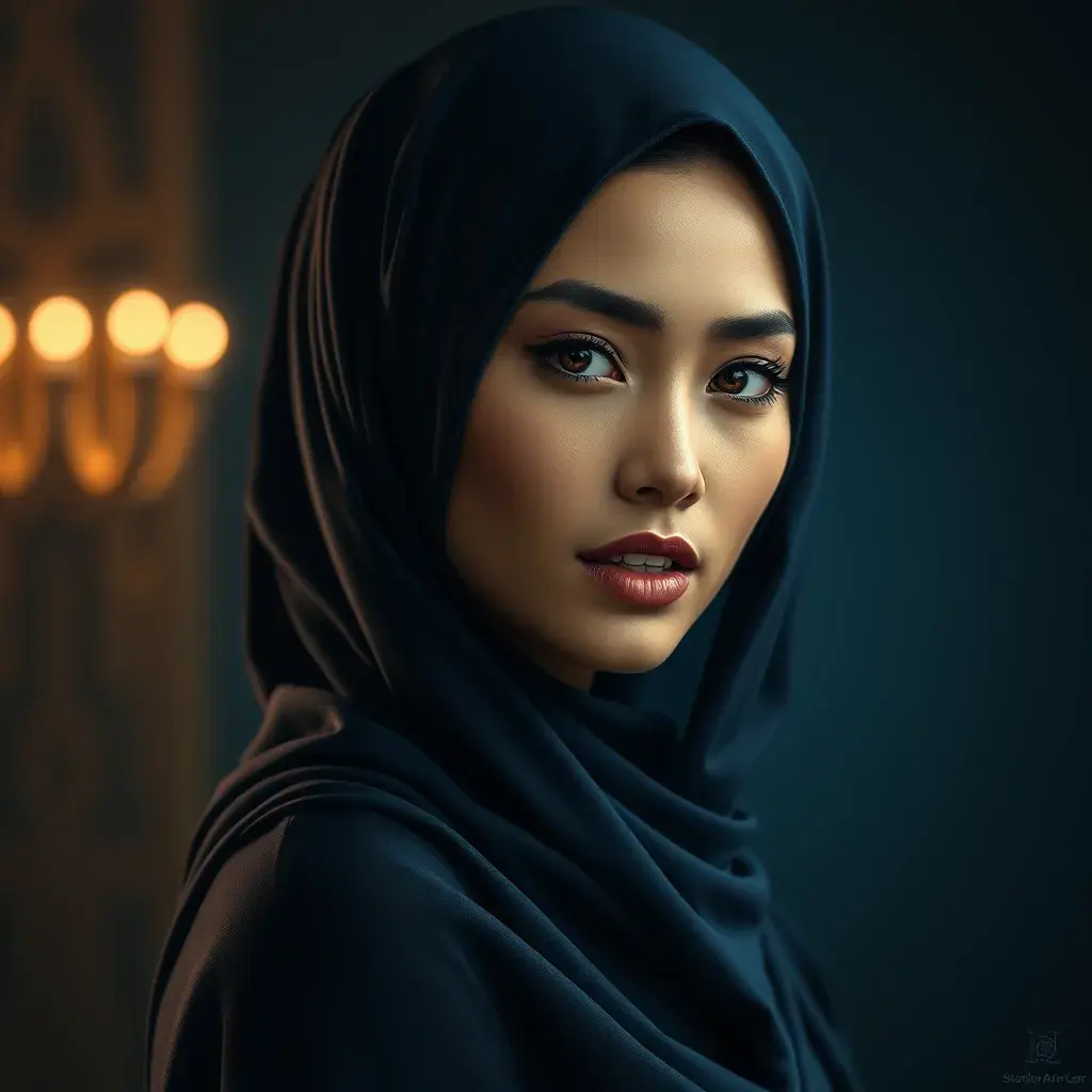 Matte portrait of the beautiful Samira in dark blue, Highly Detailed, Intricate, Realistic, Volumetric Lighting, Elegant by Stanley Artgerm Lau