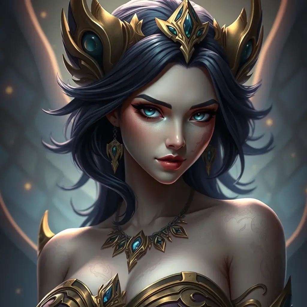 Alluring matte portrait of a beautiful Morgana from League of Legends in the style of Stefan Kostic, 8k, High Definition, Highly Detailed, Intricate, Half Body, Realistic, Sharp Focus, Fantasy, Elegant