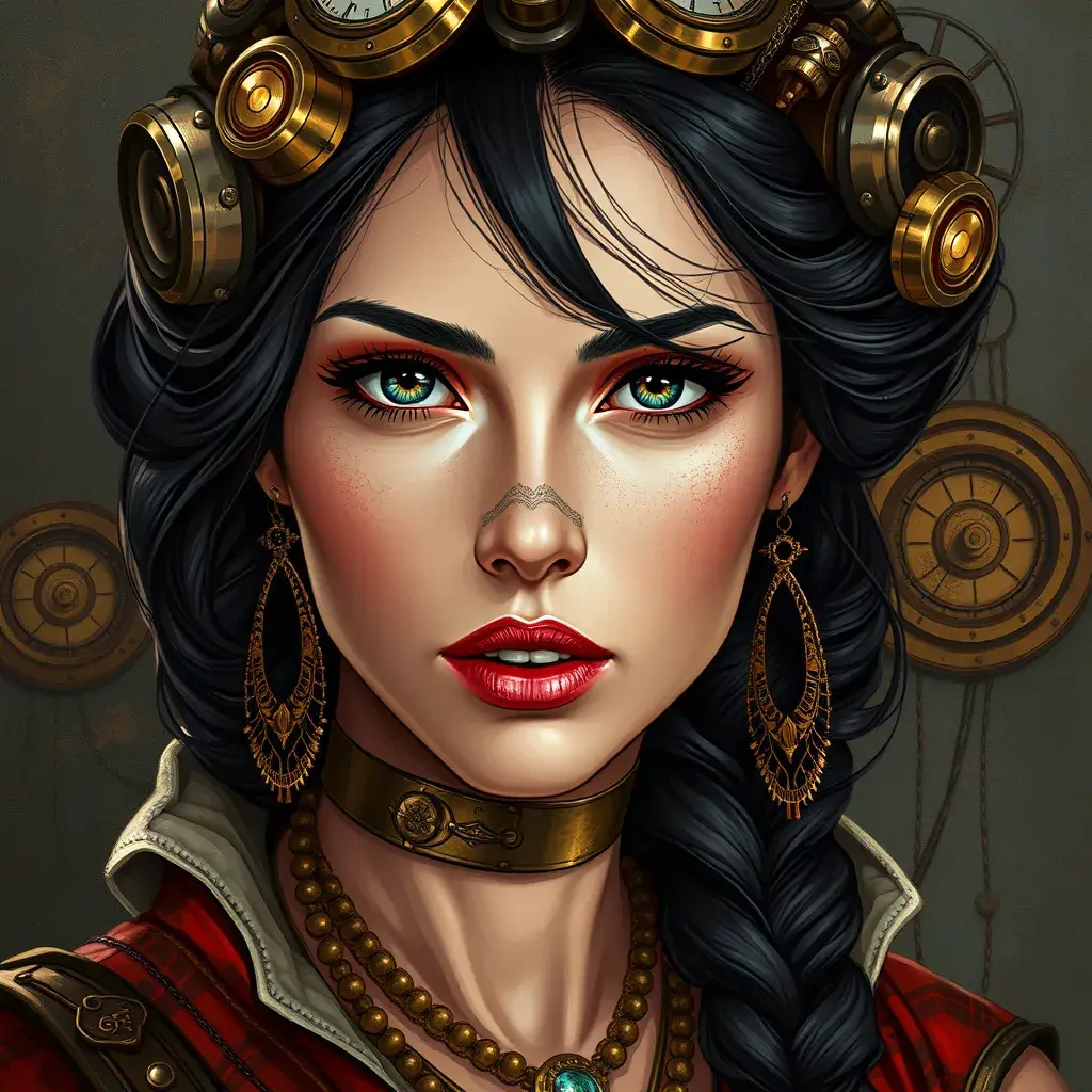 Steampunk portrait of Nina Dobrev, Highly Detailed, Intricate, Artstation, Beautiful, Digital Painting, Sharp Focus, Concept Art, Elegant