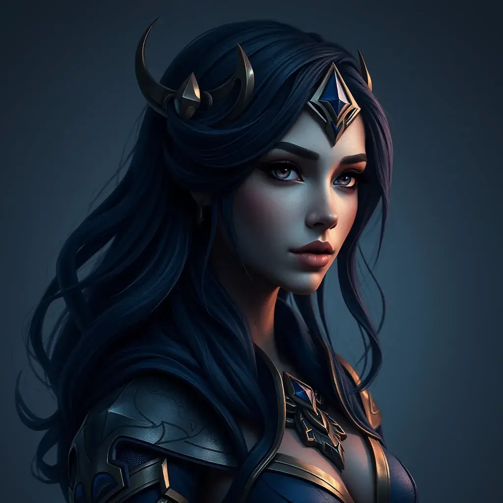 Matte portrait of the beautiful Samira from League of Legends in dark blue, Highly Detailed, Intricate, Realistic, Volumetric Lighting, Elegant