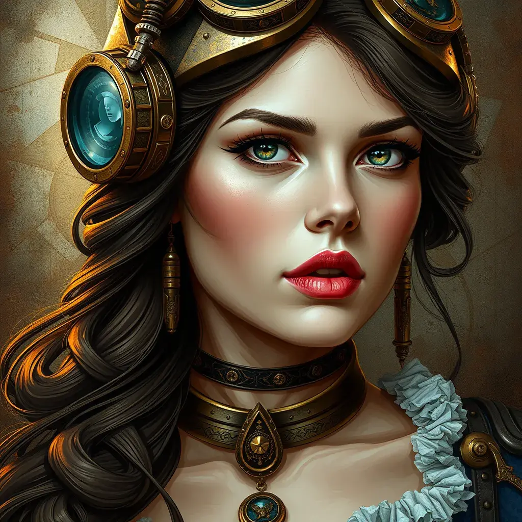 Steampunk portrait of Alexandra Daddario, Highly Detailed, Intricate, Artstation, Beautiful, Digital Painting, Sharp Focus, Concept Art, Elegant