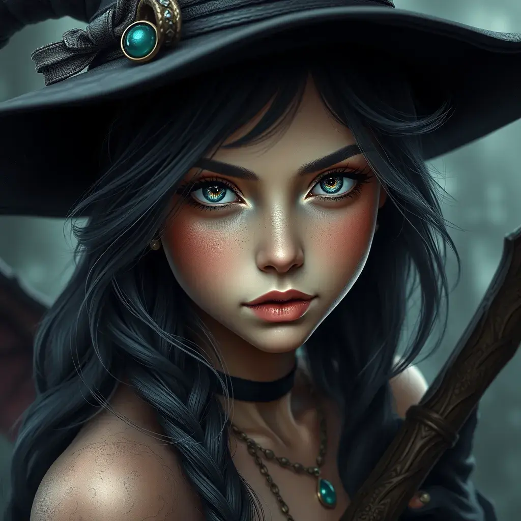 Alluring portrait of a beautiful Kiki the witch, 4k resolution, Highly Detailed, Hyper Detailed, Beautiful, Sharp Focus, Fantasy by Stanley Artgerm Lau