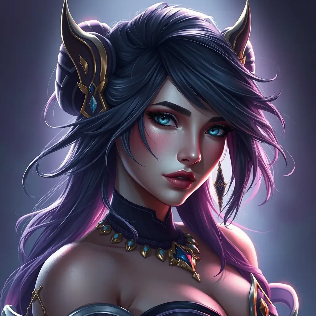 Alluring matte portrait of a beautiful Sona from League of Legends in the style of Stefan Kostic, 8k, High Definition, Highly Detailed, Intricate, Half Body, Realistic, Sharp Focus, Fantasy, Elegant