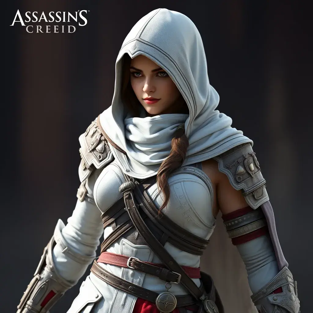 Kassandra from Assassins Creed in white armor, 8k, Highly Detailed, Artstation, Beautiful, Digital Illustration, Sharp Focus, Unreal Engine, Concept Art