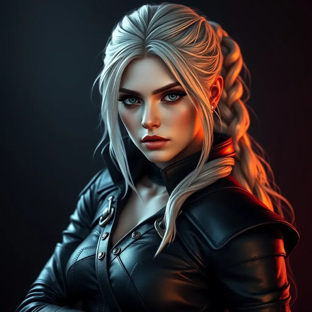 Alluring matte full body portrait of a beautiful Ciri from the Witcher 3 wearing black leather, 8k, Highly Detailed, Intricate, Realistic, Sharp Focus, Volumetric Lighting, Fantasy, Elegant by Stanley Artgerm Lau, WLOP