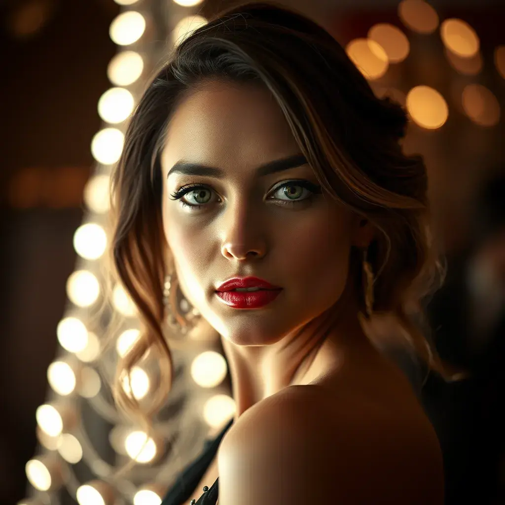 Close up of a stunningly beautiful woman in a well lit gala, Half Body, Photo Realistic