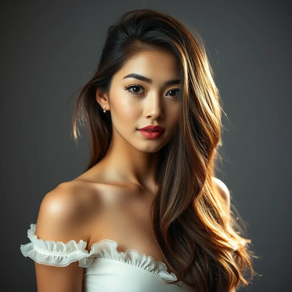 Alluring half body portrait of a stunningly beautiful eurasian model, Half Body, Photo Realistic, Glamour Shot