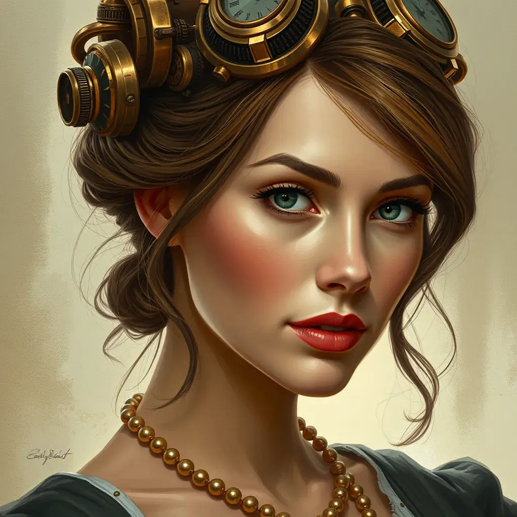 Steampunk portrait of Emily Blunt, Highly Detailed, Intricate, Artstation, Beautiful, Digital Painting, Sharp Focus, Concept Art, Elegant