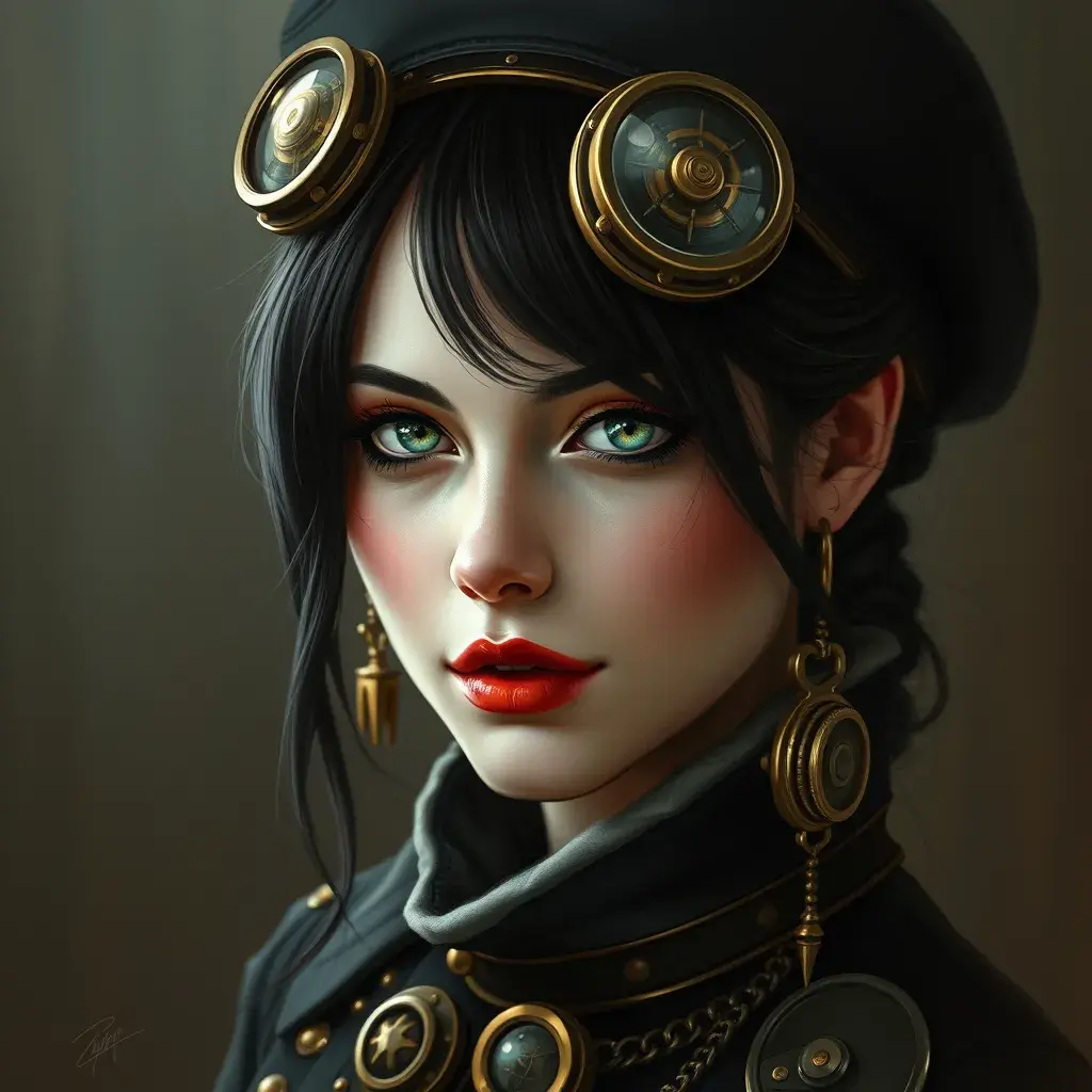 Steampunk portrait of Eva Green, Highly Detailed, Intricate, Artstation, Beautiful, Digital Painting, Sharp Focus, Concept Art, Elegant