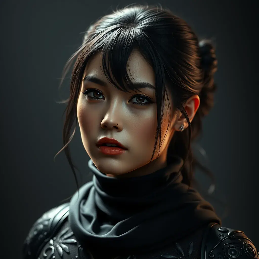 Alluring matte portrait of the beautiful Cassandra Cain in black, 8k, Highly Detailed, Intricate, Realistic, Sharp Focus, Volumetric Lighting, Fantasy, Elegant by Stanley Artgerm Lau, Alphonse Mucha, WLOP, Stefan Kostic