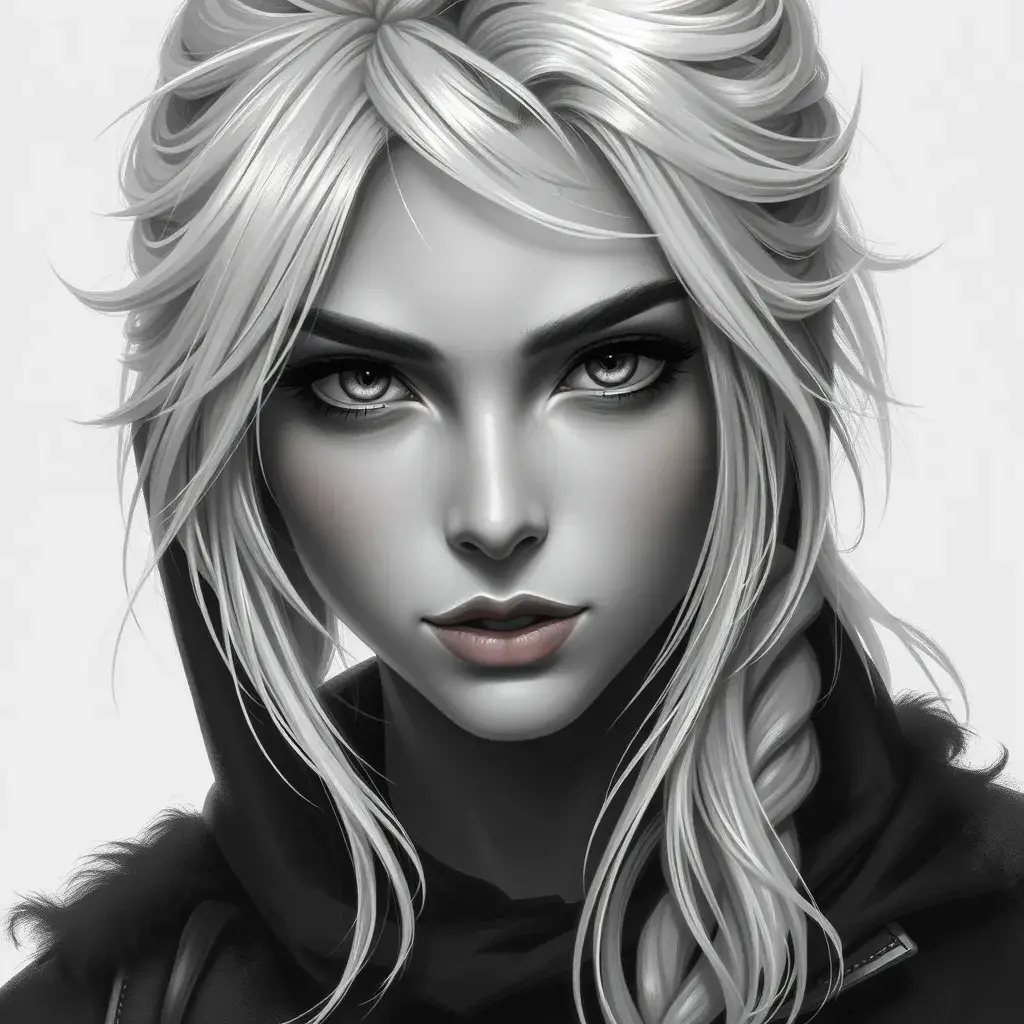 Black & White portrait of Ciri, Highly Detailed, Intricate, Artstation, Beautiful, Digital Painting, Sharp Focus, Concept Art, Elegant