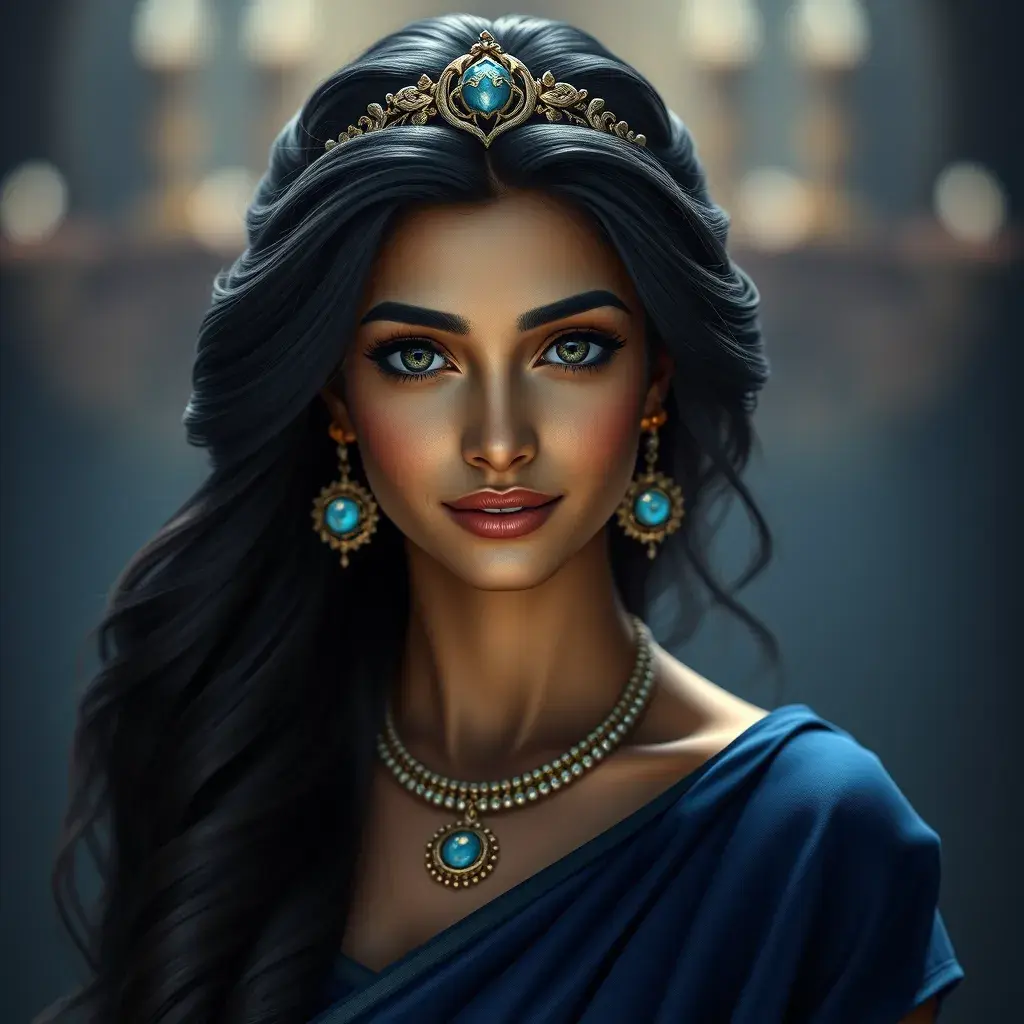 Matte portrait of the beautiful Princess Jasmine in dark blue, 8k, Highly Detailed, Intricate, Realistic, Sharp Focus, Volumetric Lighting, Fantasy, Elegant by Stanley Artgerm Lau, WLOP, Stefan Kostic