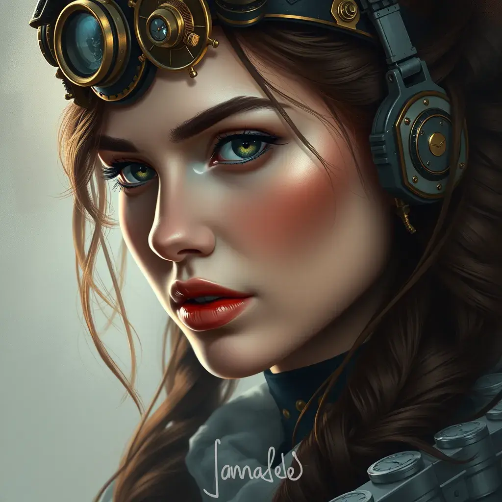 Steampunk portrait of Lana Del Rey, Highly Detailed, Intricate, Artstation, Beautiful, Digital Painting, Sharp Focus, Concept Art, Elegant