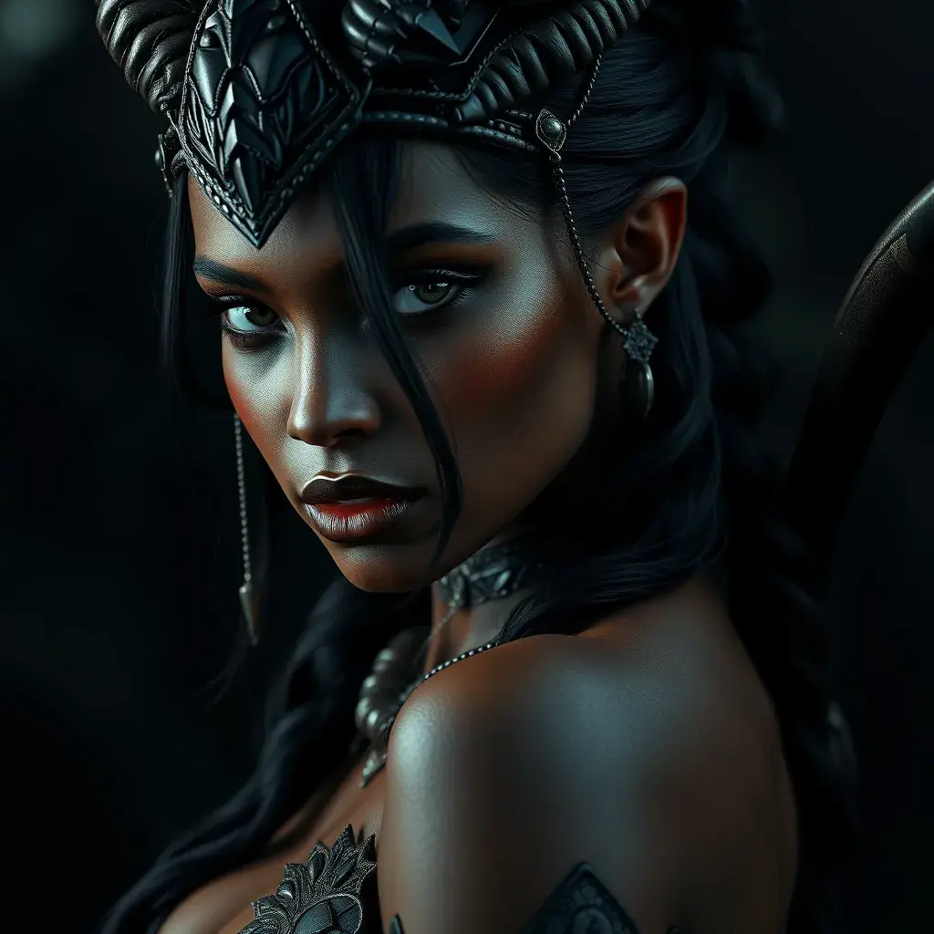 Alluring matte portrait of a beautiful Nidalee in black, 8k, Highly Detailed, Intricate, Half Body, Realistic, Sharp Focus, Volumetric Lighting, Fantasy, Elegant by Stanley Artgerm Lau, Alphonse Mucha, WLOP, Stefan Kostic