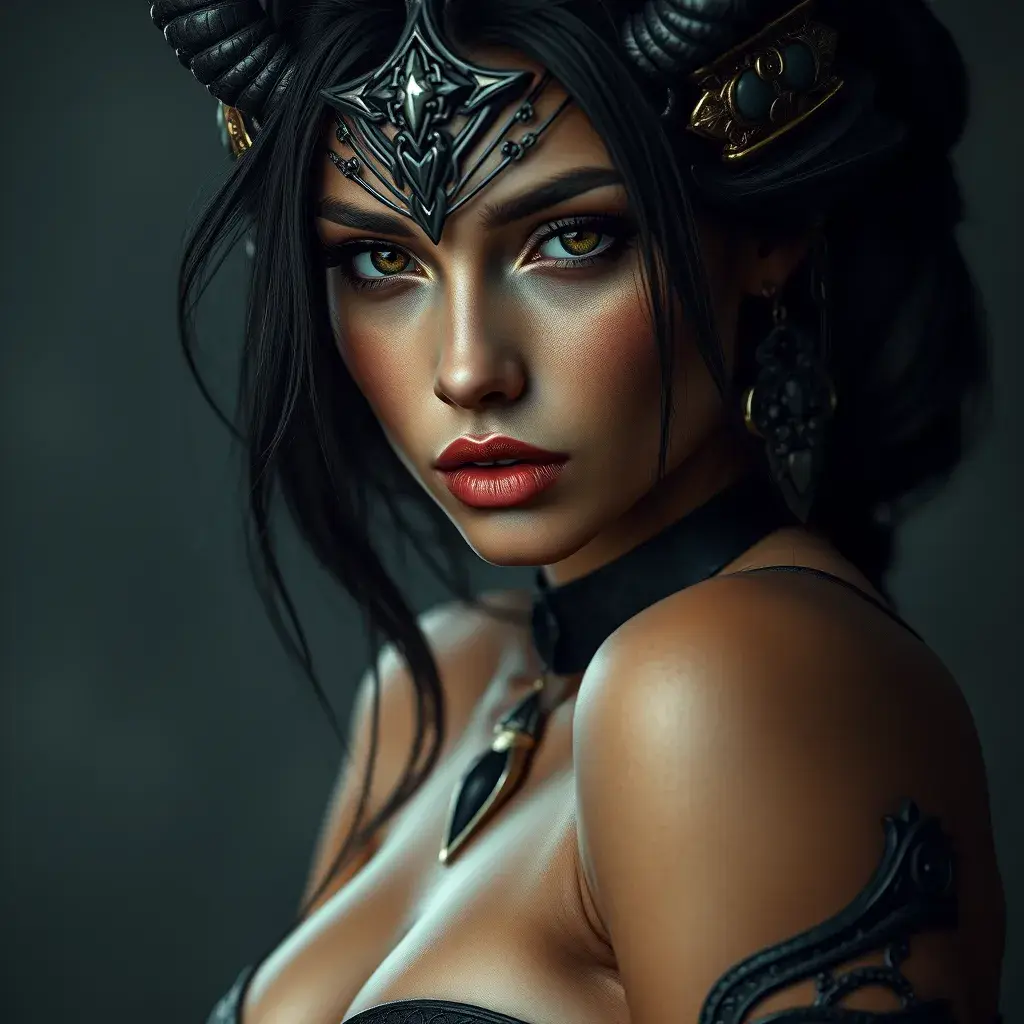 Alluring matte portrait of a beautiful Nidalee in black, 8k, Highly Detailed, Intricate, Half Body, Realistic, Sharp Focus, Volumetric Lighting, Fantasy, Elegant by Stanley Artgerm Lau, Alphonse Mucha, WLOP, Stefan Kostic