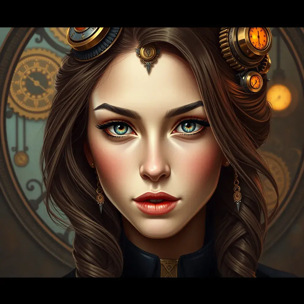 Steampunk portrait of Nina Dobrev, Highly Detailed, Intricate, Artstation, Beautiful, Digital Painting, Sharp Focus, Concept Art, Elegant