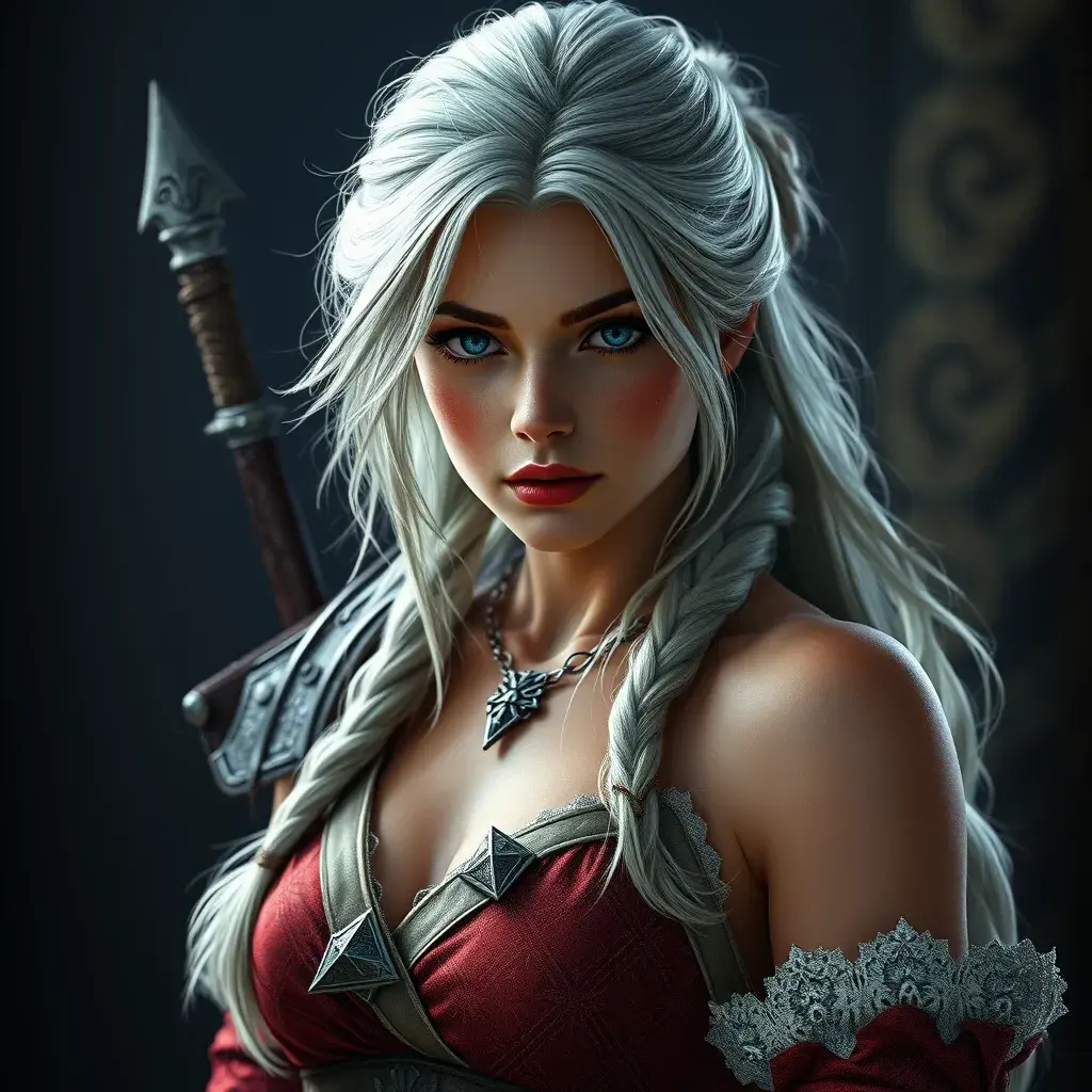 Alluring full body portrait of a beautiful Ciri in Witcher 3 style, 8k, Highly Detailed, Intricate, Photo Realistic, Sharp Focus, Volumetric Lighting, Fantasy, Elegant