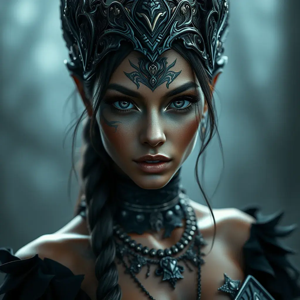 Alluring matte portrait of a beautiful Nidalee in black, 8k, Highly Detailed, Intricate, Half Body, Realistic, Sharp Focus, Volumetric Lighting, Fantasy, Elegant by Stanley Artgerm Lau, Alphonse Mucha, WLOP, Stefan Kostic