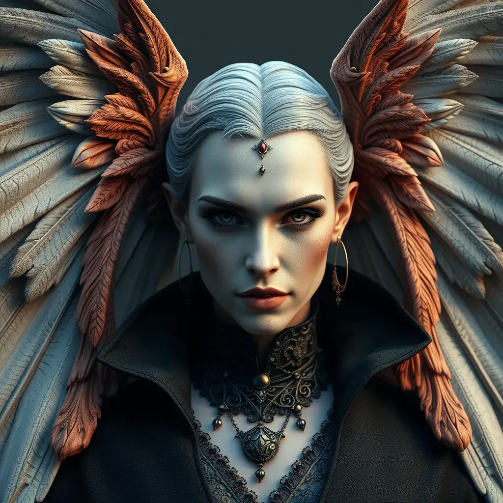 A beautiful winged romanian vampire with a perfect face, 8k, Hyper Detailed, Intricate Details, Masterpiece, Contemporary, Full Body, Trending on Artstation, Gothic, Deviantart, Concept Art by Stefan Kostic